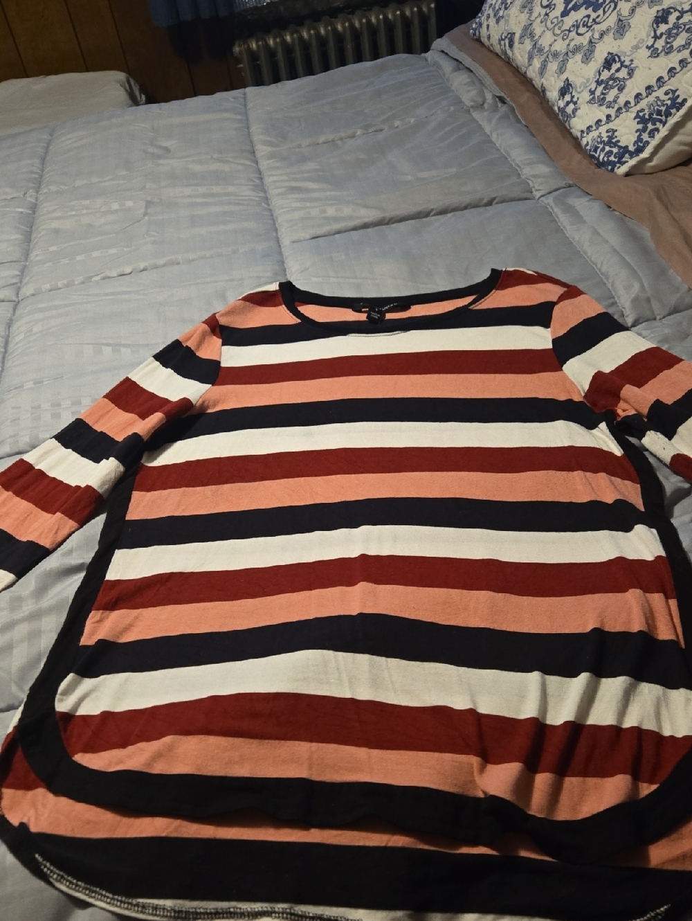 41 Hawthorn Striped Top in Navy, Rust, Peach & Ivory